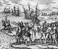 Высадка Колумба на открытом им острове.